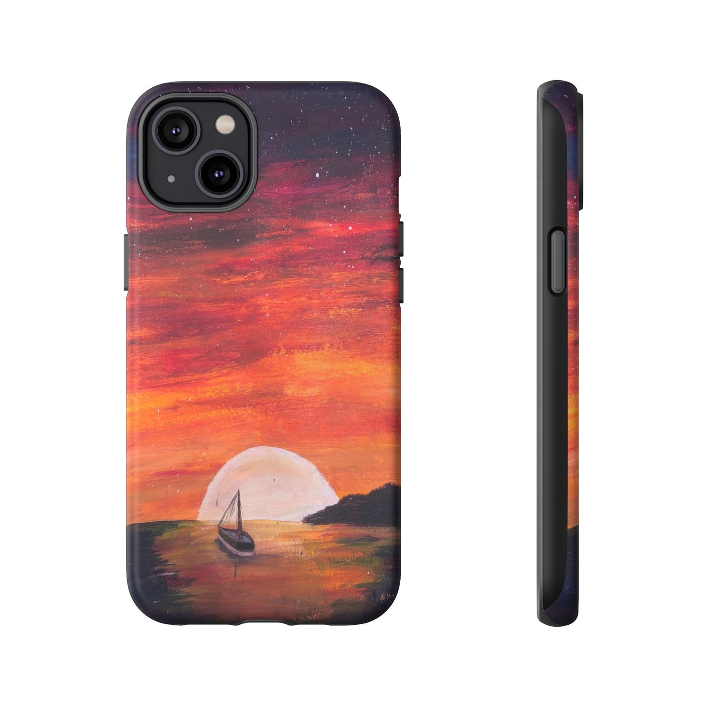 Tough case print of "Setting Sun, Rising Moon" - art under moonlight