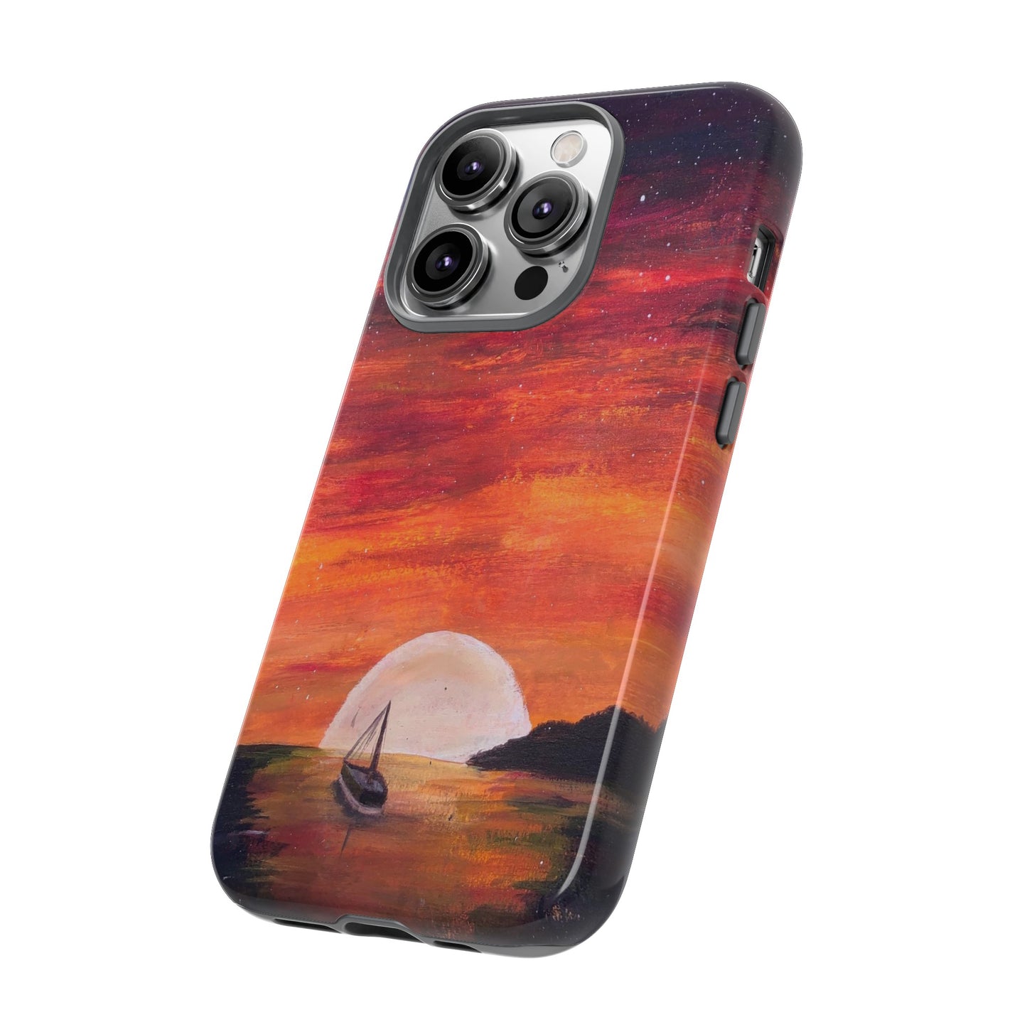 Tough case print of "Setting Sun, Rising Moon" - art under moonlight
