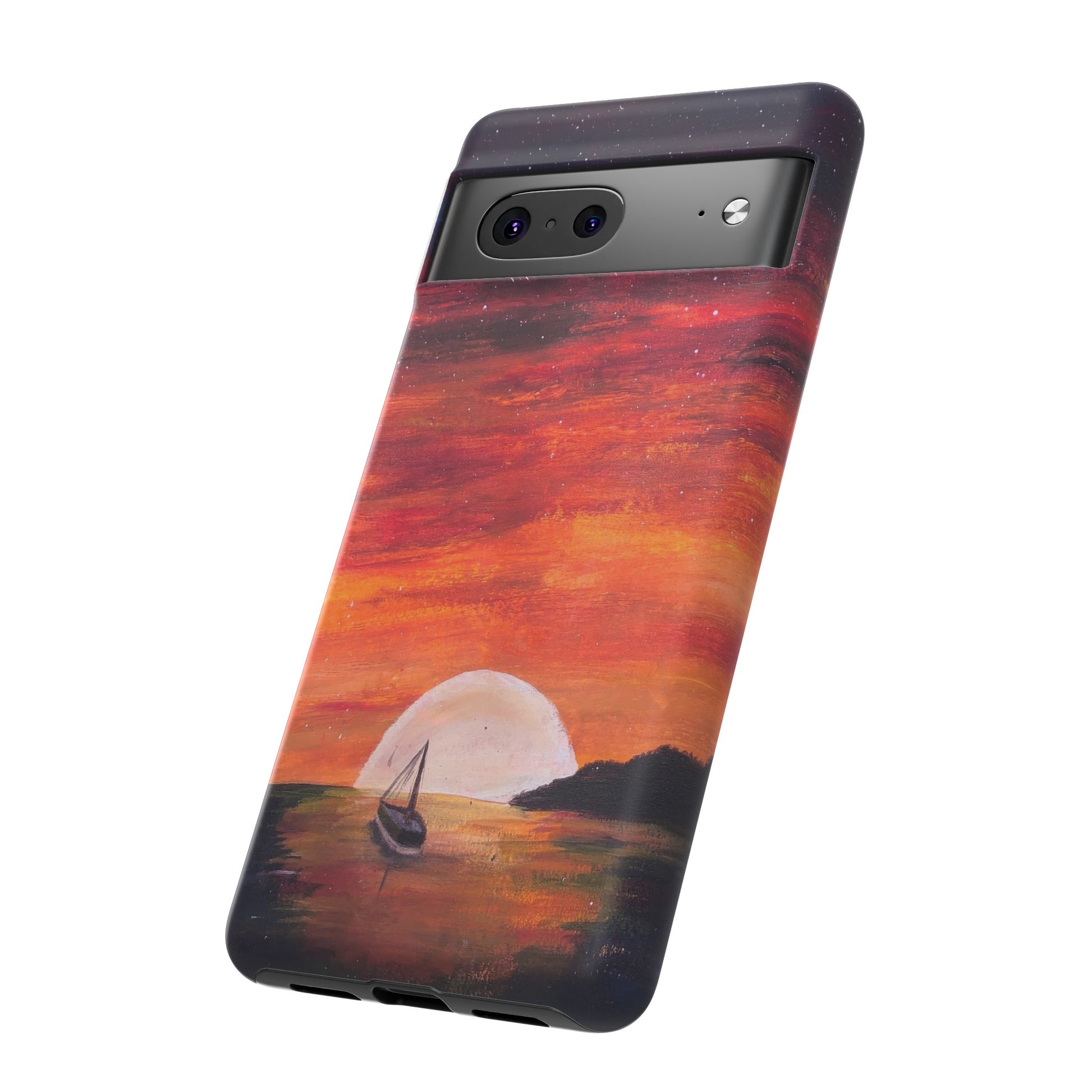 Tough case print of "Setting Sun, Rising Moon" - art under moonlight