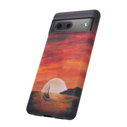 Tough case print of "Setting Sun, Rising Moon" - art under moonlight