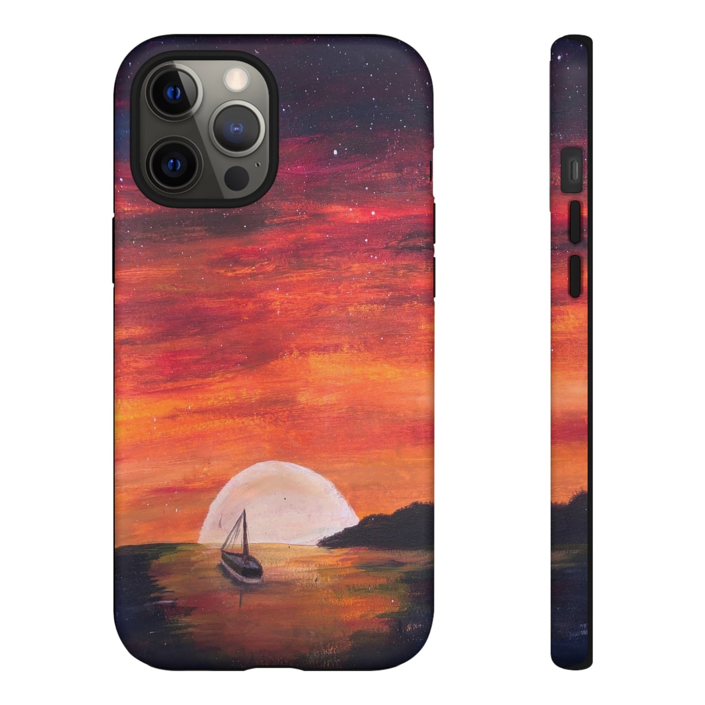 Tough case print of "Setting Sun, Rising Moon" - art under moonlight