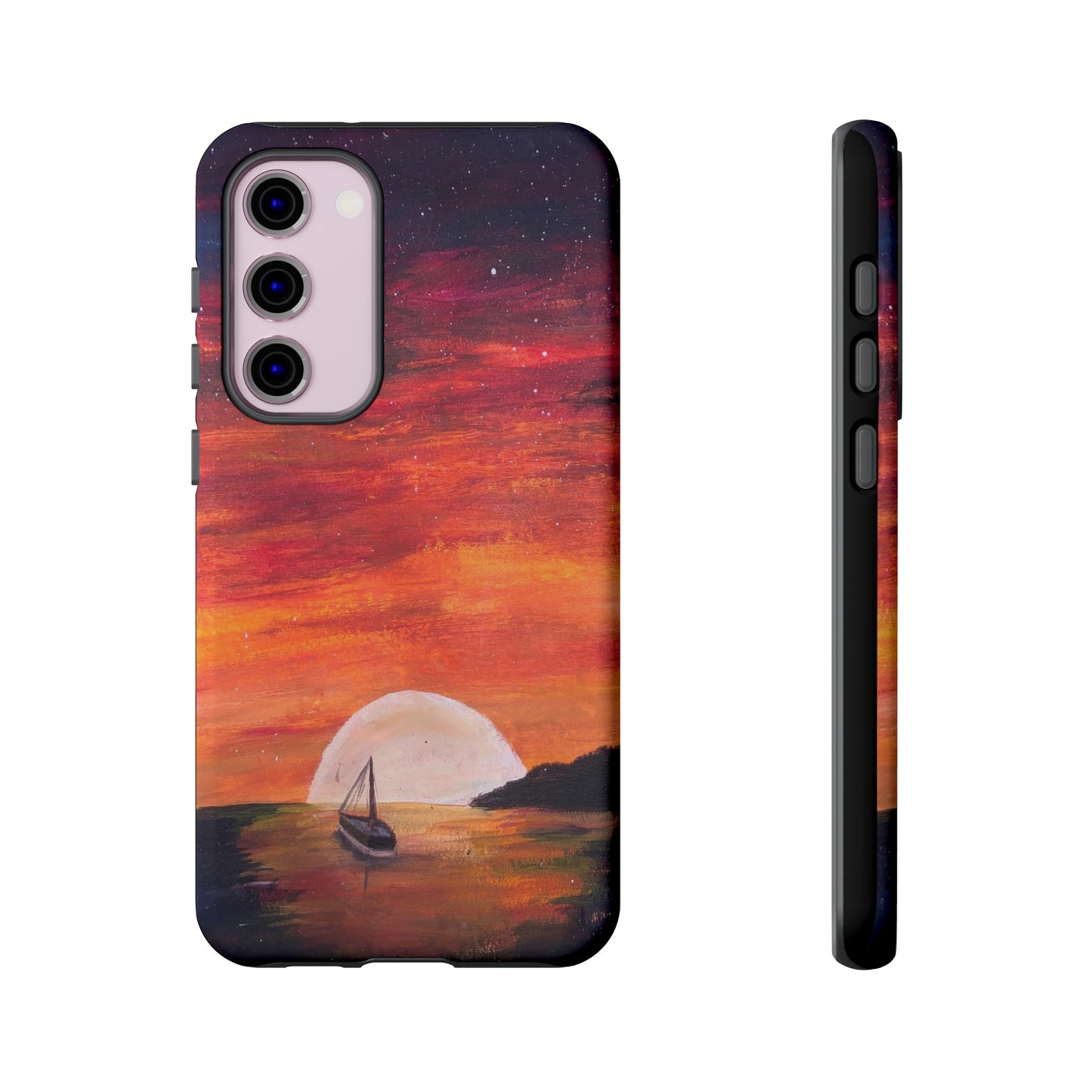Tough case print of "Setting Sun, Rising Moon" - art under moonlight