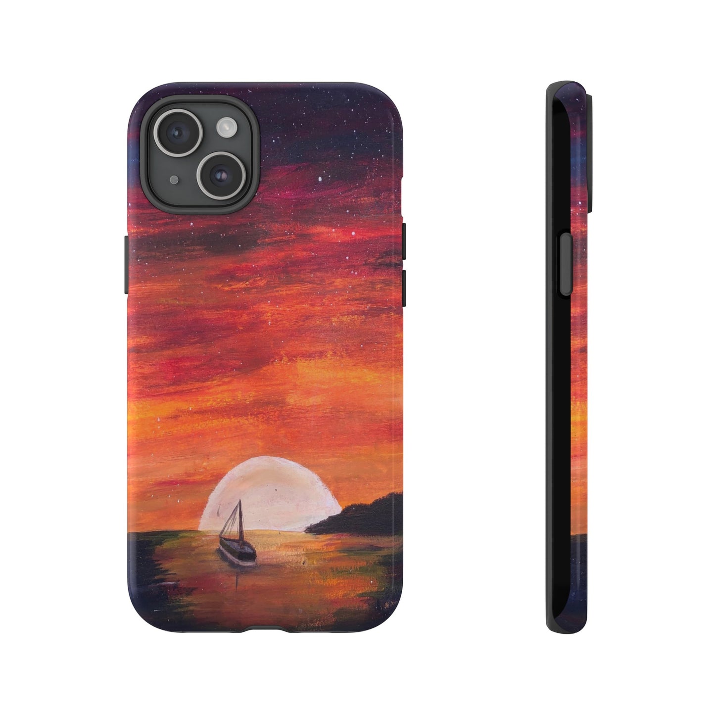 Tough case print of "Setting Sun, Rising Moon" - art under moonlight