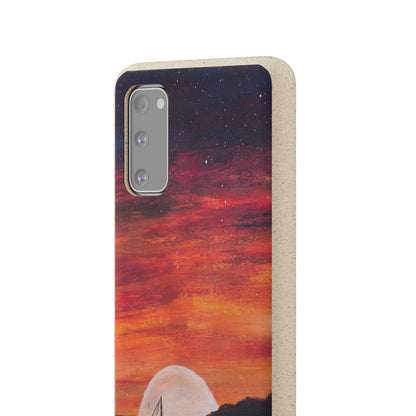 Biodegradable Phone Case Printed with "Setting Sun, Rising Moon" - art under moonlight