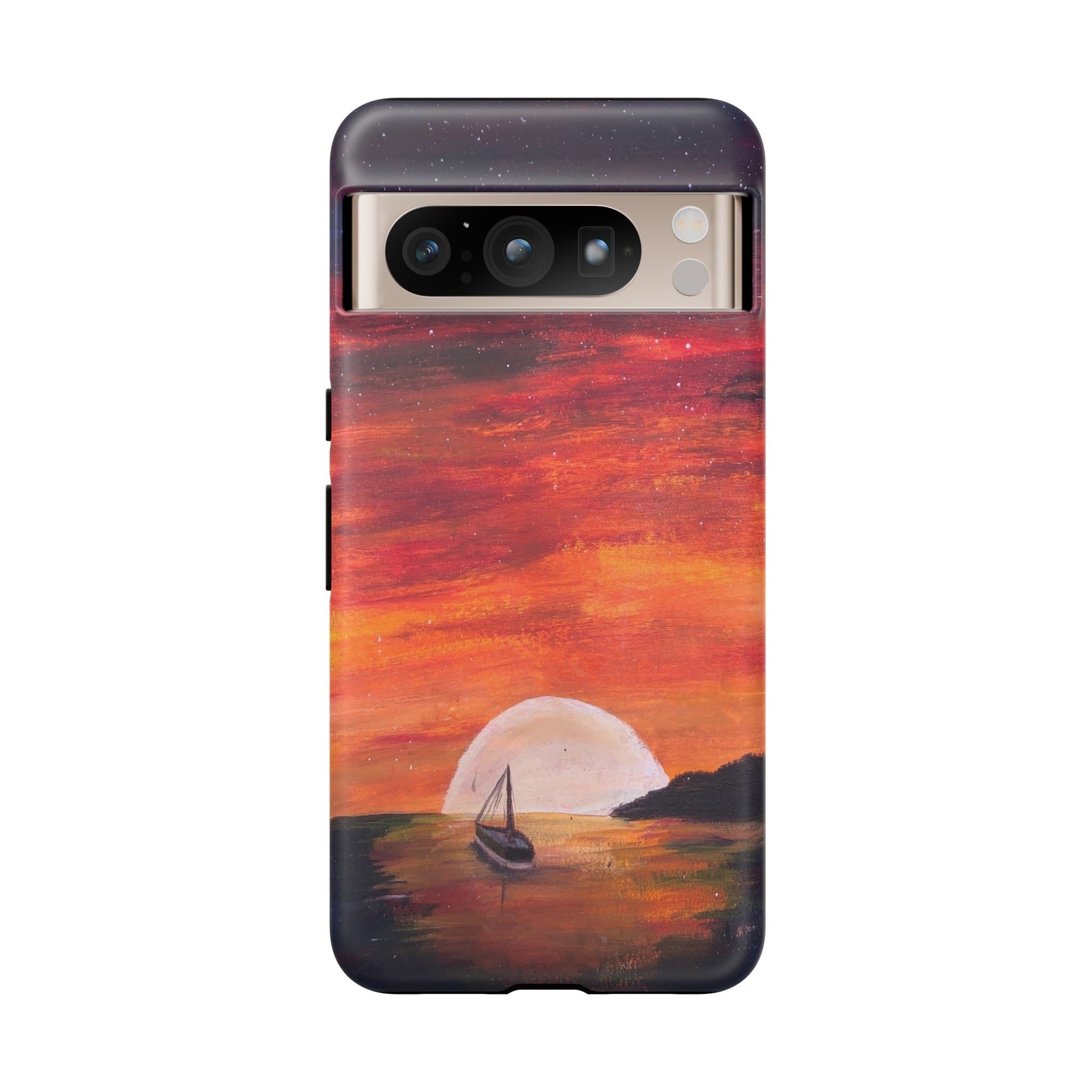 Tough case print of "Setting Sun, Rising Moon" - art under moonlight
