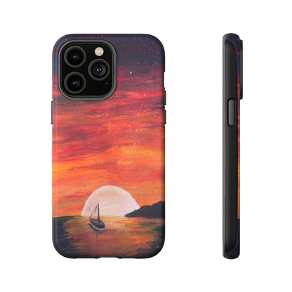 Tough case print of "Setting Sun, Rising Moon" - art under moonlight