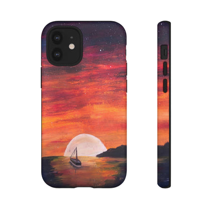 Tough case print of "Setting Sun, Rising Moon" - art under moonlight