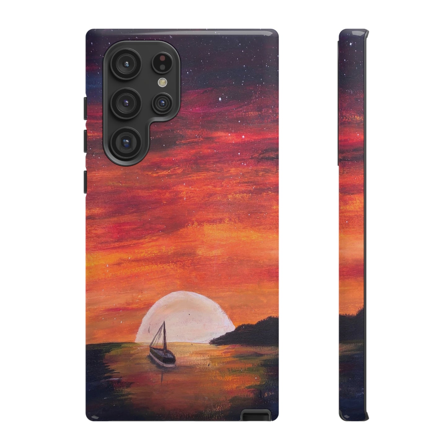 Tough case print of "Setting Sun, Rising Moon" - art under moonlight