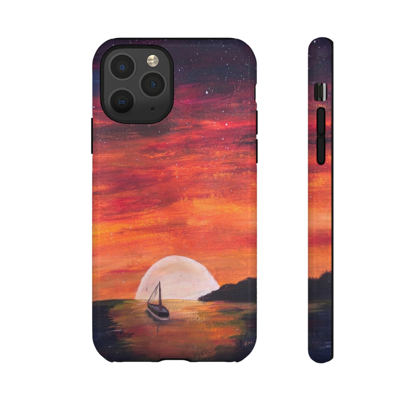 Tough case print of "Setting Sun, Rising Moon" - art under moonlight