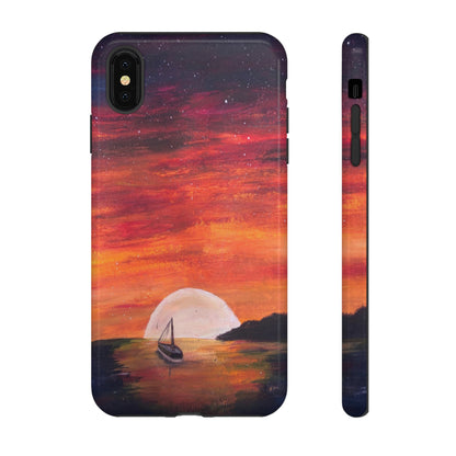 Tough case print of "Setting Sun, Rising Moon" - art under moonlight