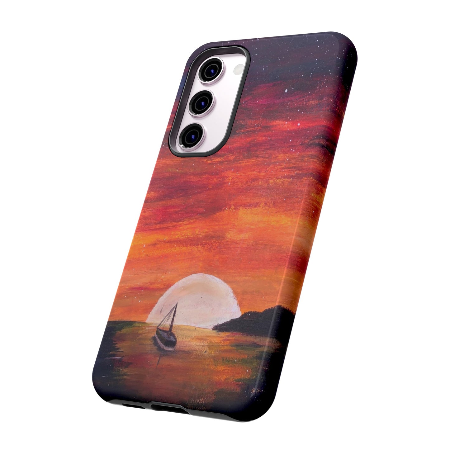 Tough case print of "Setting Sun, Rising Moon" - art under moonlight