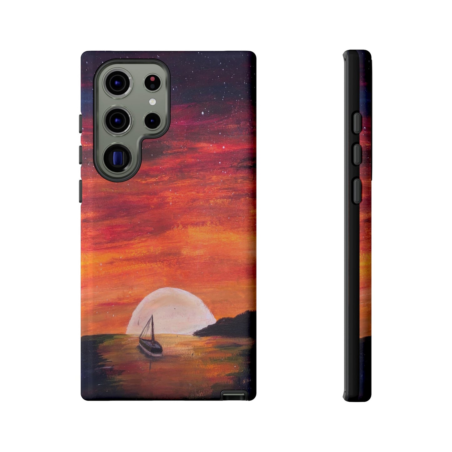 Tough case print of "Setting Sun, Rising Moon" - art under moonlight