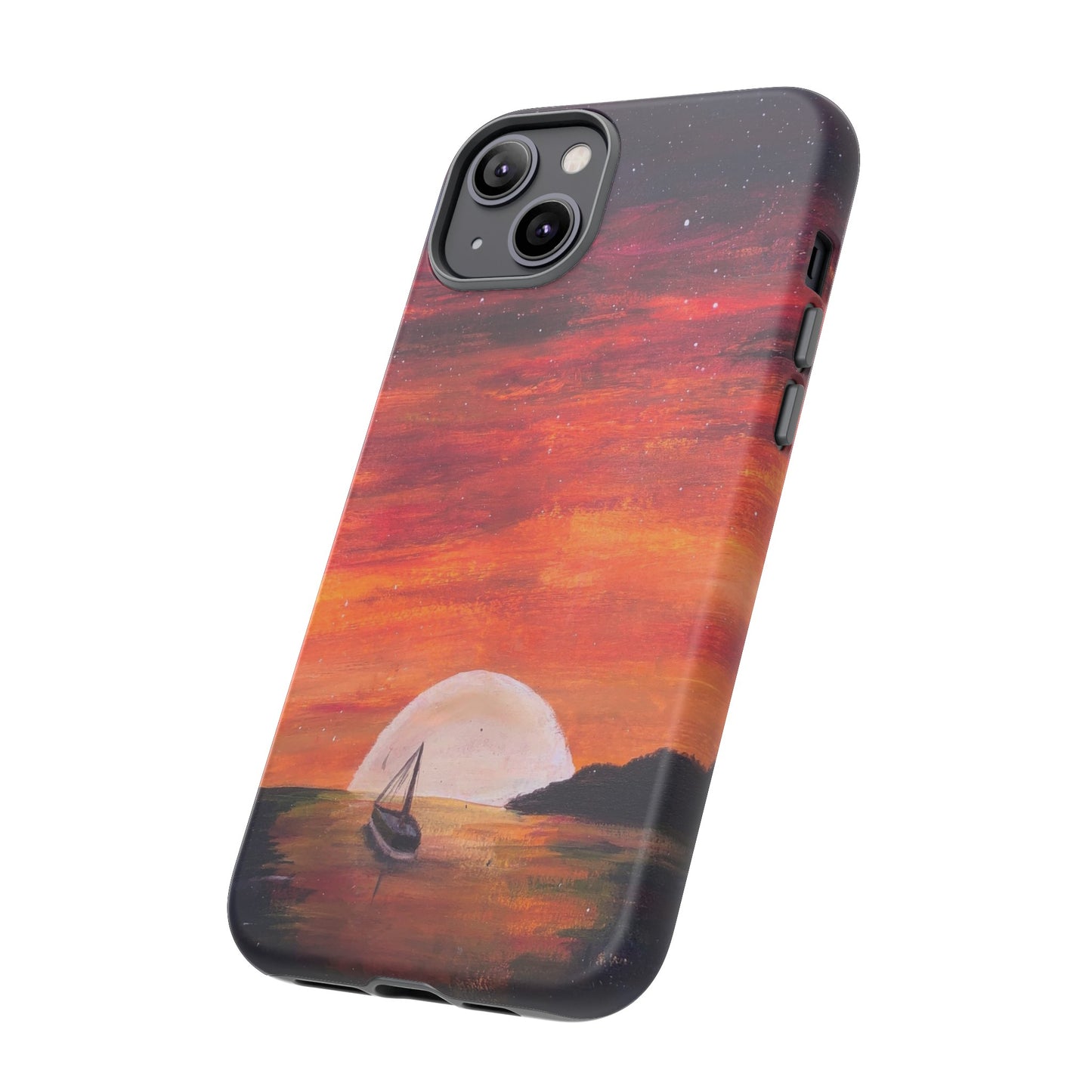 Tough case print of "Setting Sun, Rising Moon" - art under moonlight