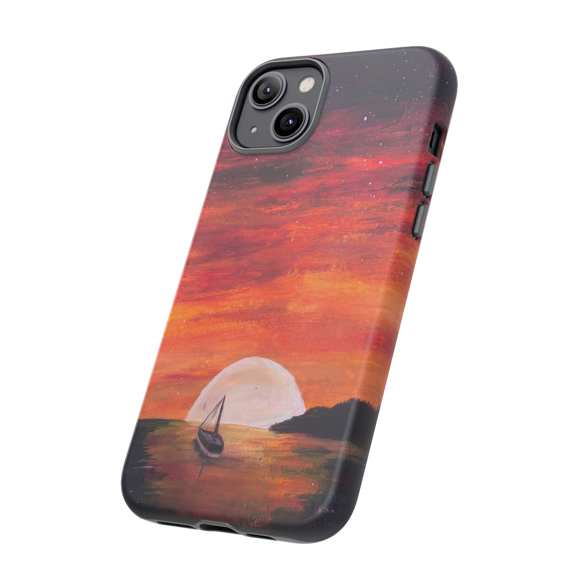 Tough case print of "Setting Sun, Rising Moon" - art under moonlight
