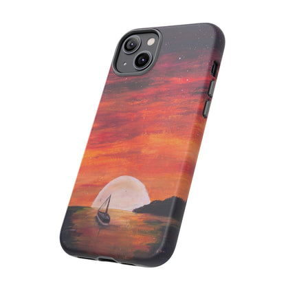 Tough case print of "Setting Sun, Rising Moon" - art under moonlight