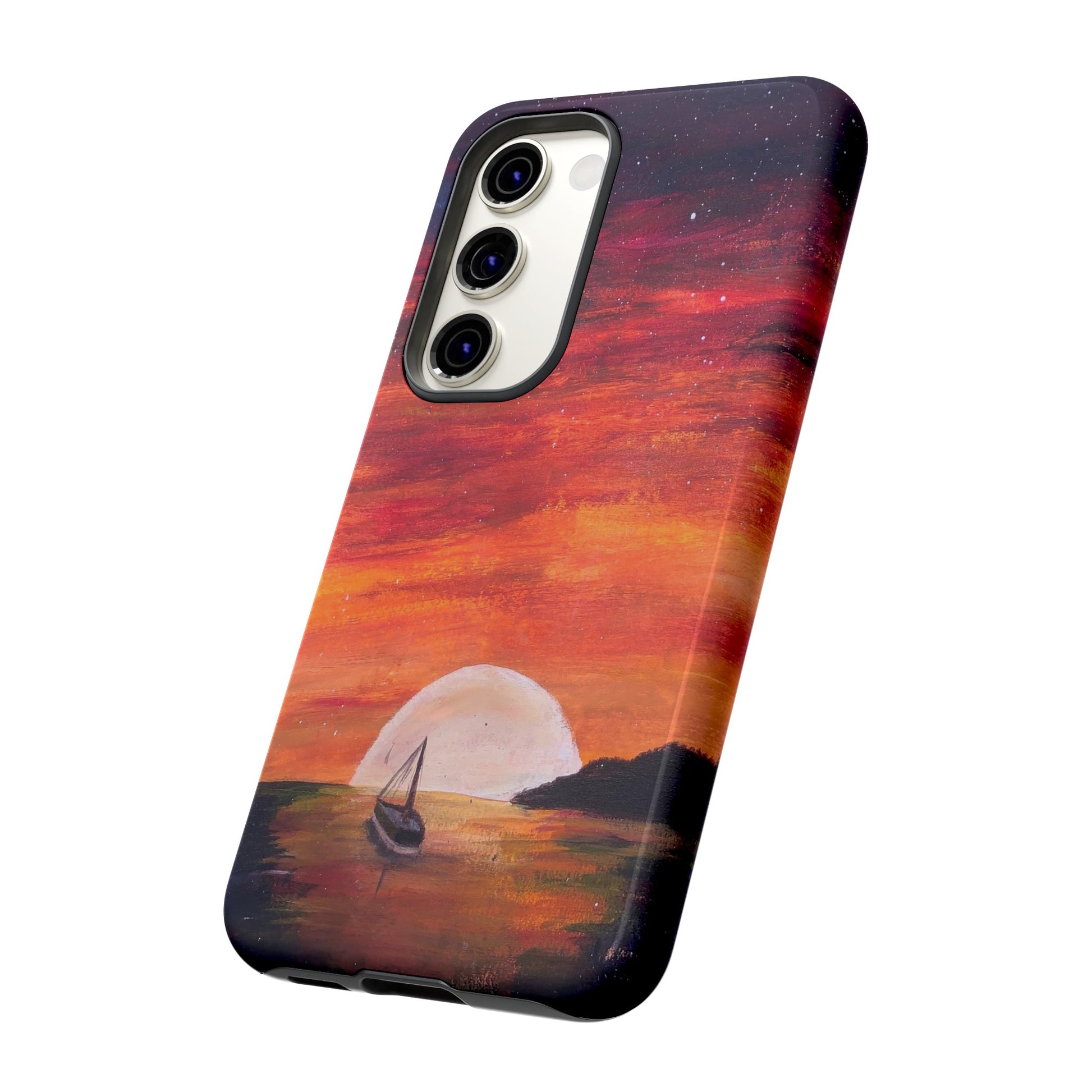 Tough case print of "Setting Sun, Rising Moon" - art under moonlight