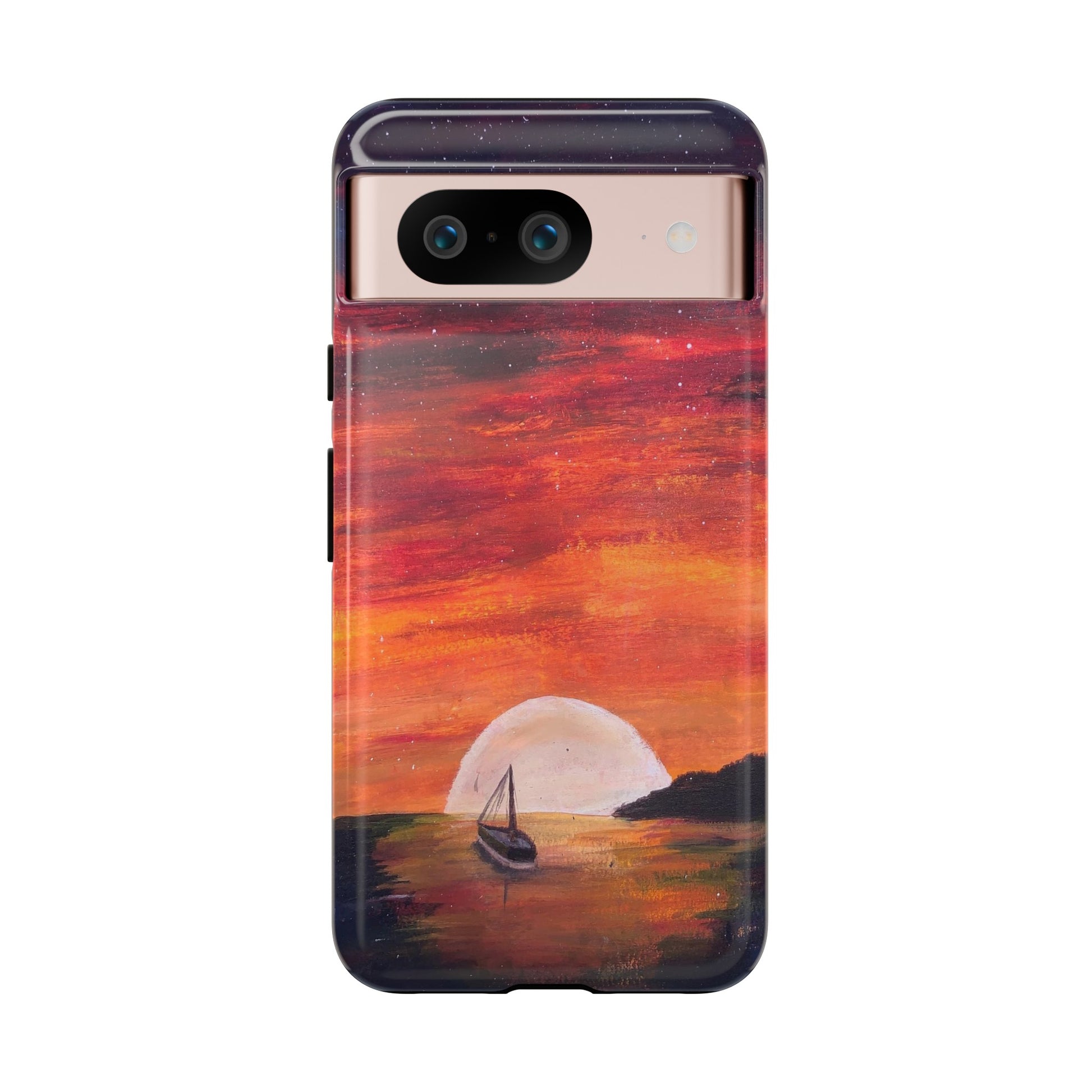 Tough case print of "Setting Sun, Rising Moon" - art under moonlight