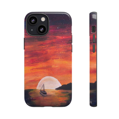 Tough case print of "Setting Sun, Rising Moon" - art under moonlight