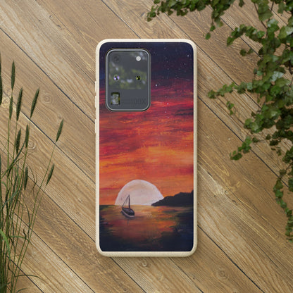 Biodegradable Phone Case Printed with "Setting Sun, Rising Moon" - art under moonlight