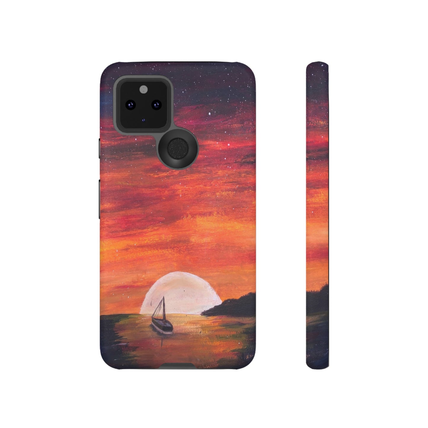 Tough case print of "Setting Sun, Rising Moon" - art under moonlight