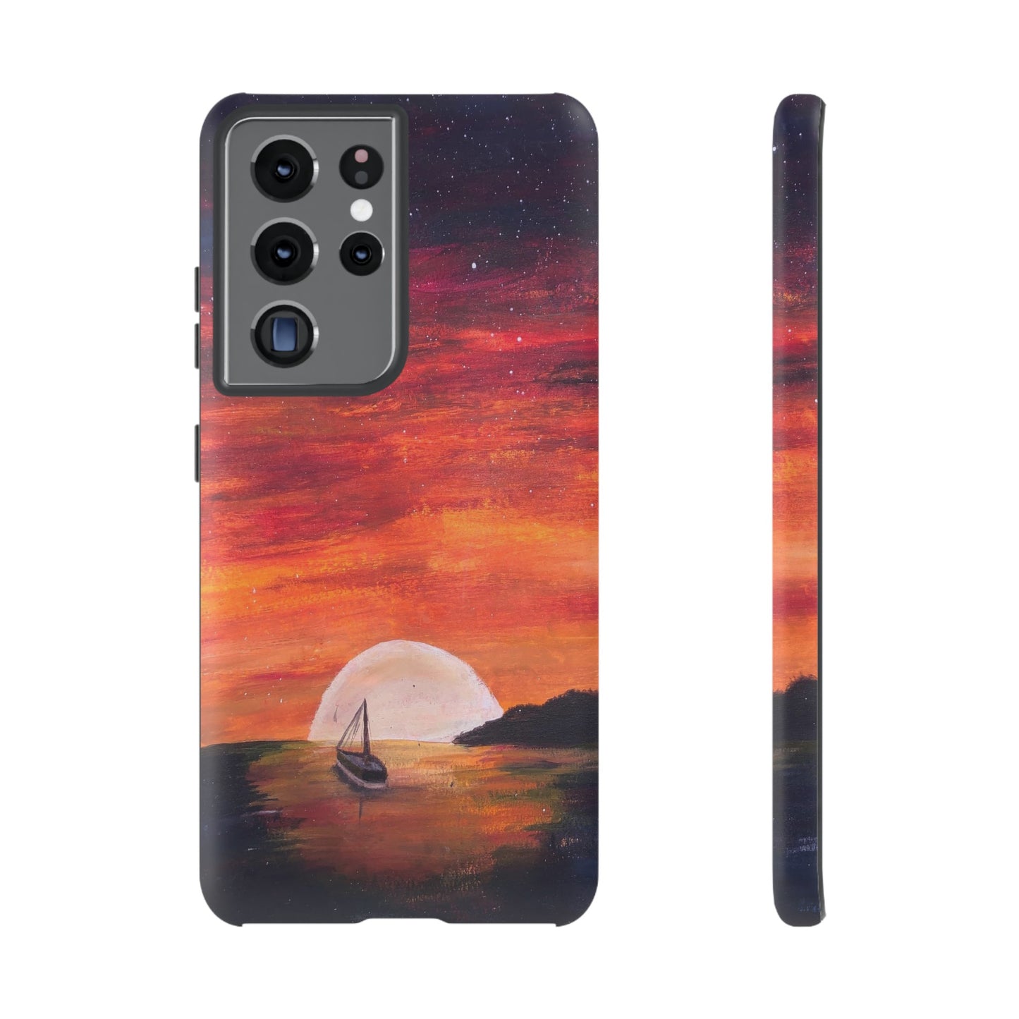 Tough case print of "Setting Sun, Rising Moon" - art under moonlight