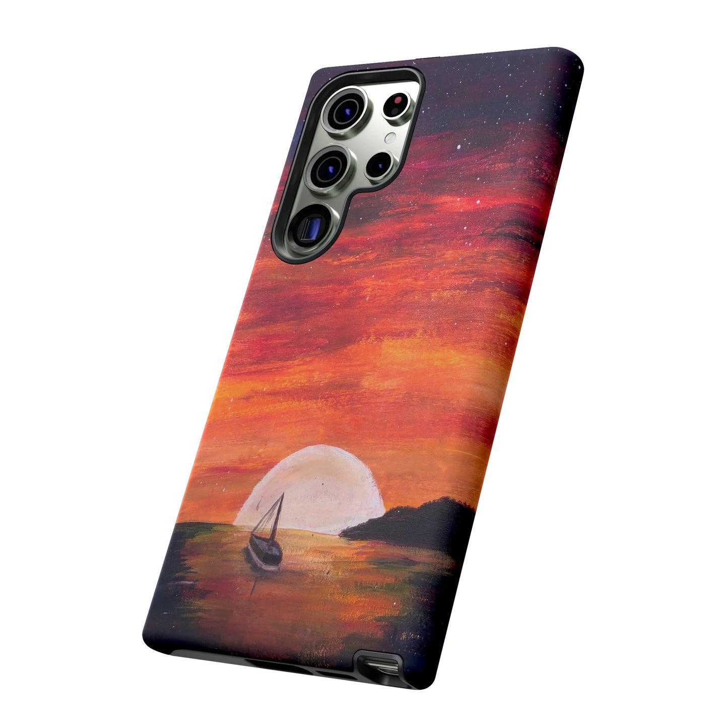 Tough case print of "Setting Sun, Rising Moon" - art under moonlight