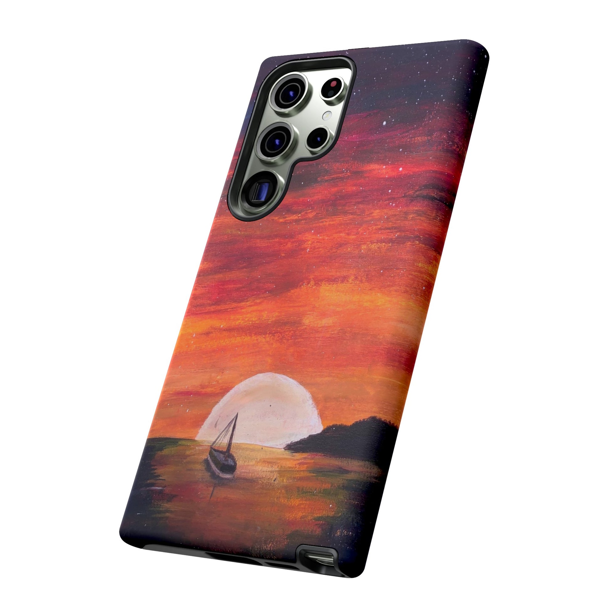 Tough case print of "Setting Sun, Rising Moon" - art under moonlight