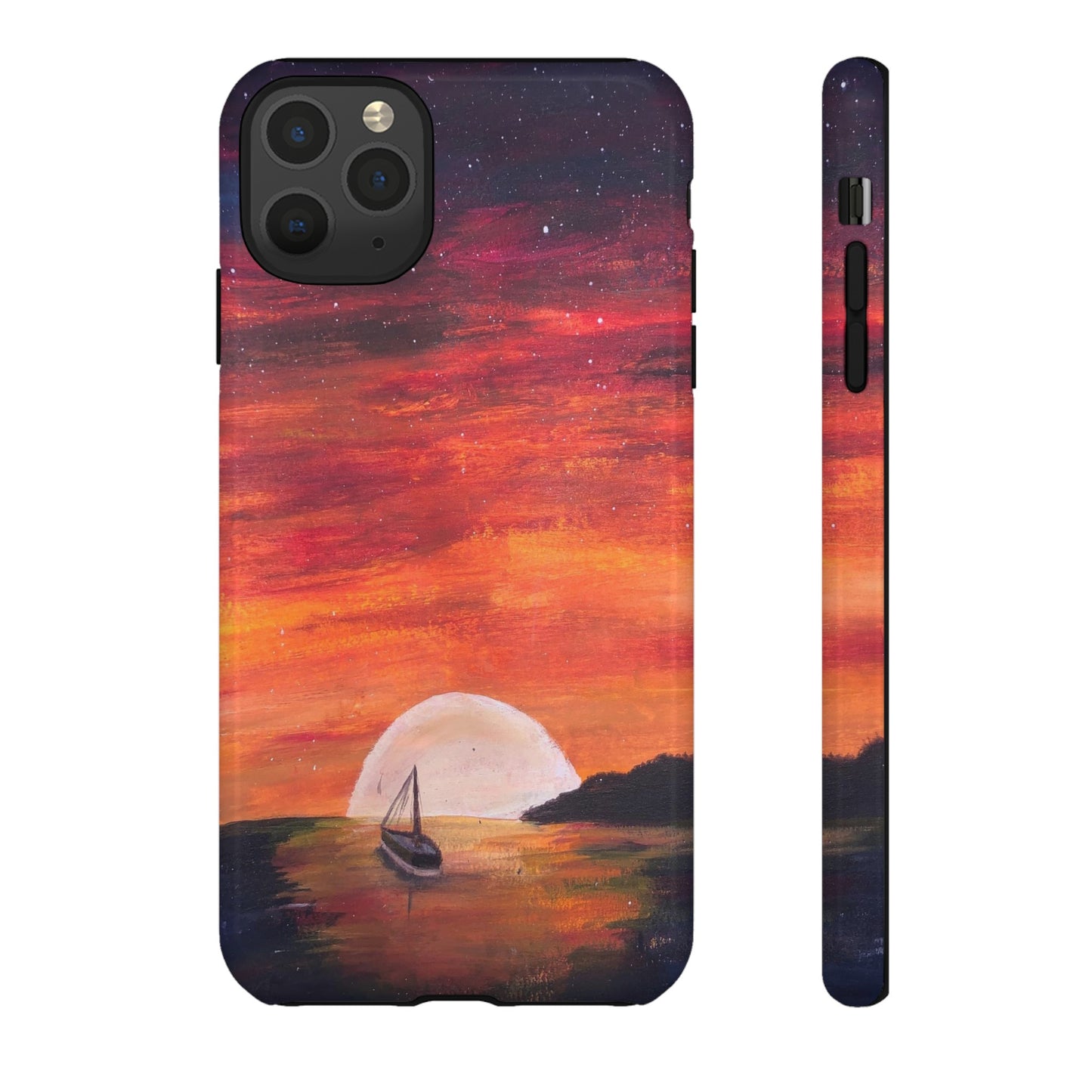 Tough case print of "Setting Sun, Rising Moon" - art under moonlight
