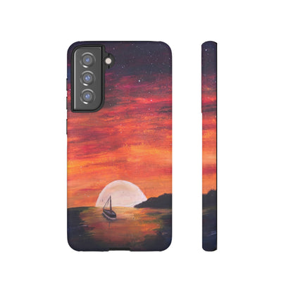Tough case print of "Setting Sun, Rising Moon" - art under moonlight