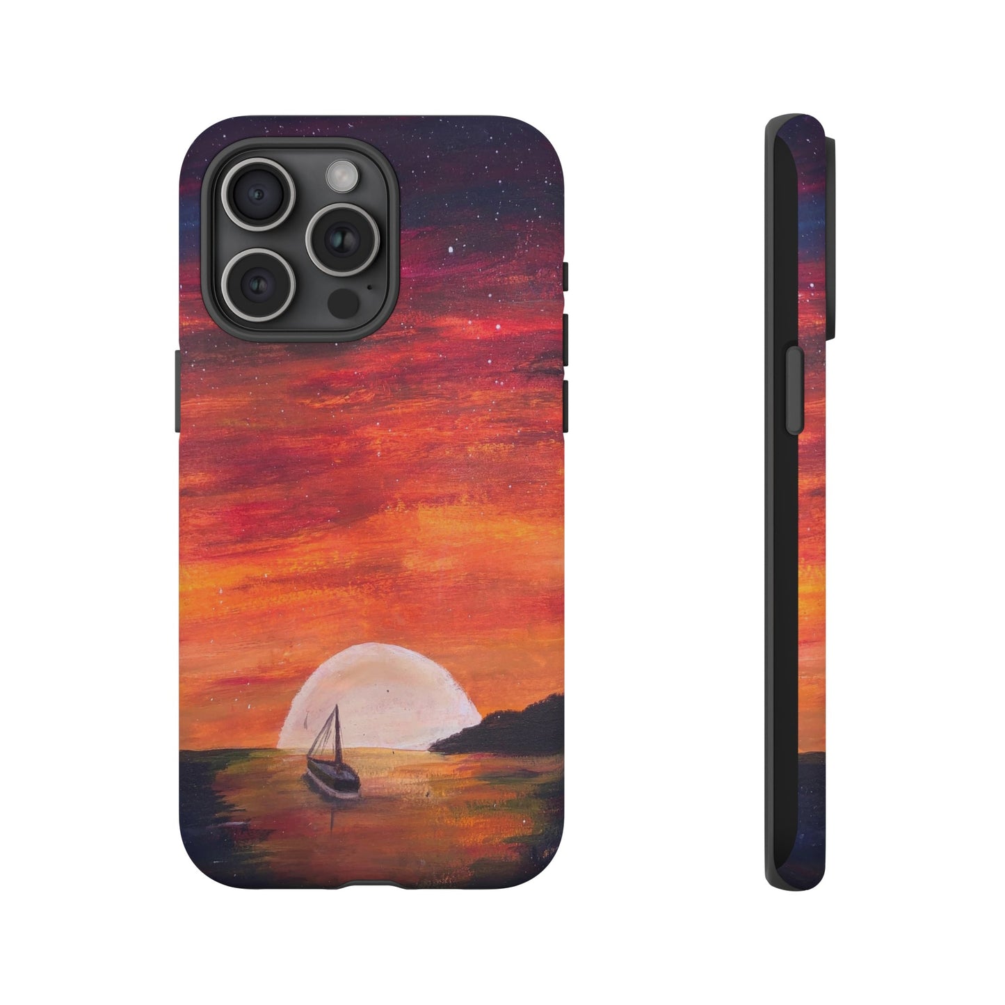 Tough case print of "Setting Sun, Rising Moon" - art under moonlight