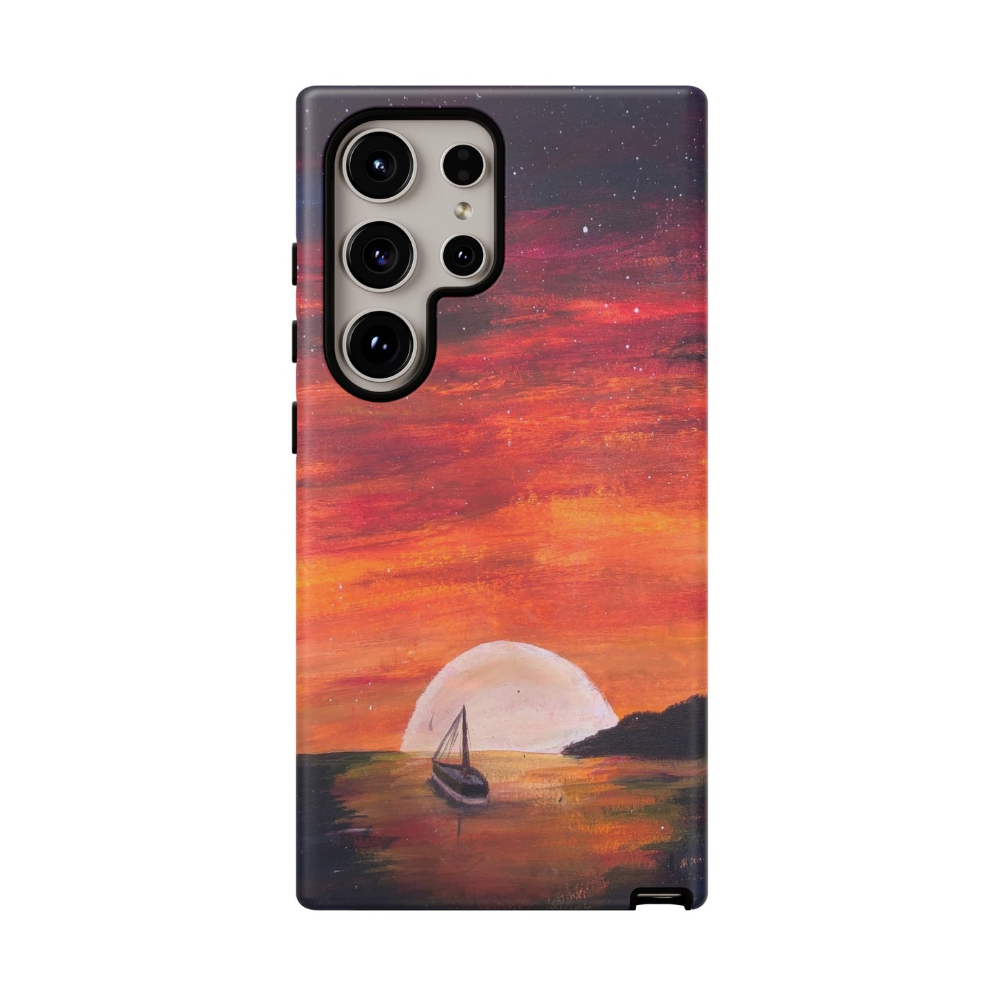 Tough case print of "Setting Sun, Rising Moon" - art under moonlight