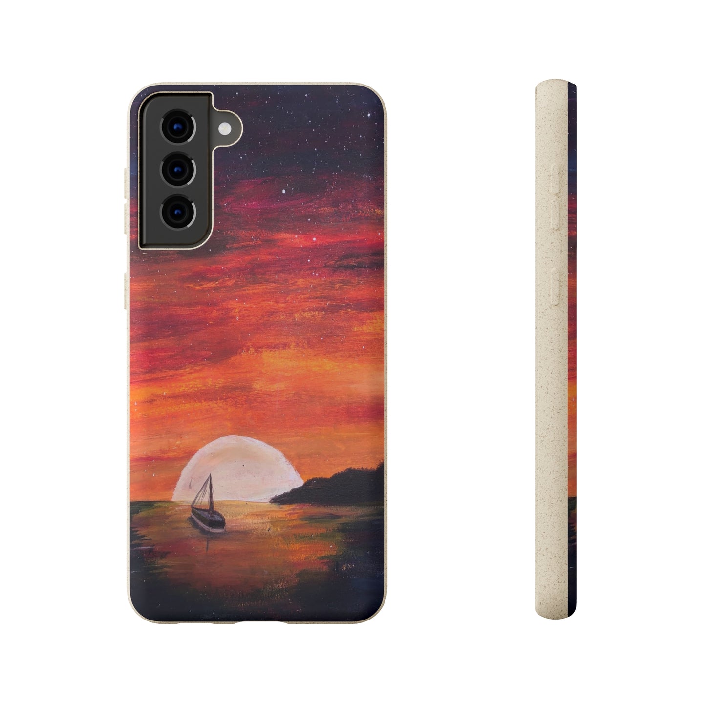 Biodegradable Phone Case Printed with "Setting Sun, Rising Moon" - art under moonlight