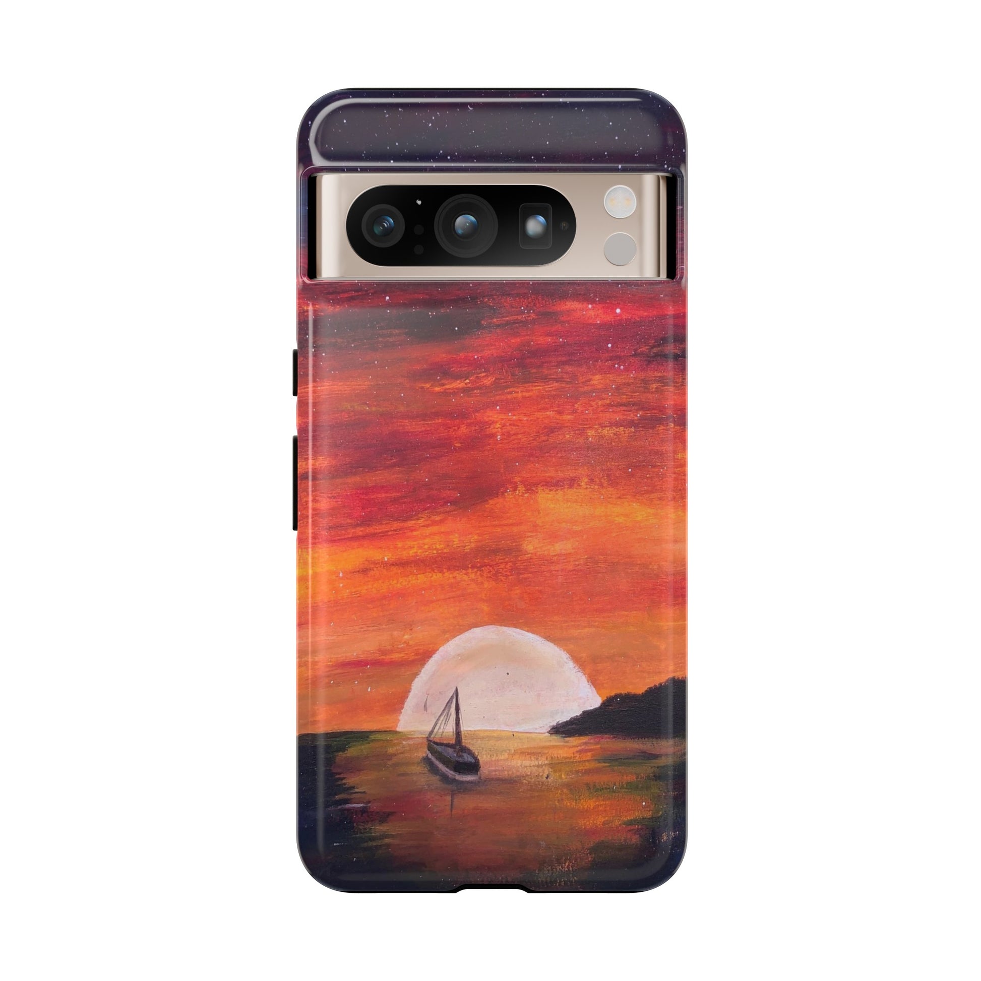Tough case print of "Setting Sun, Rising Moon" - art under moonlight