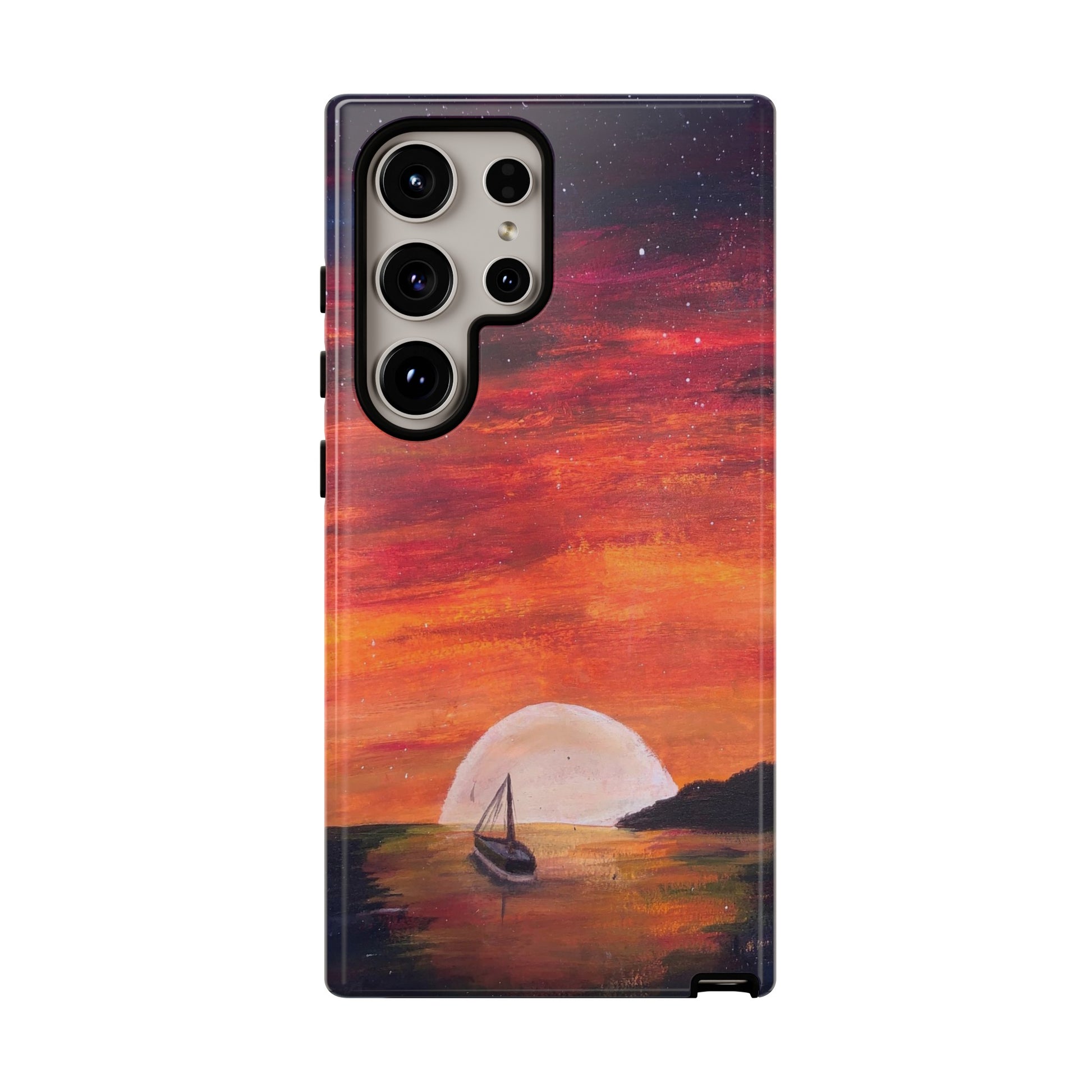 Tough case print of "Setting Sun, Rising Moon" - art under moonlight