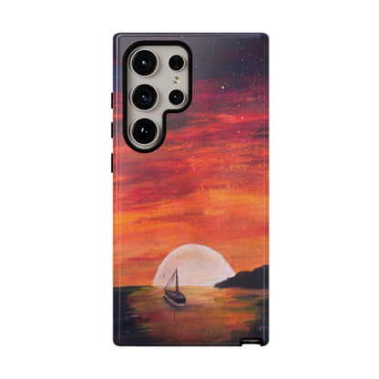 Tough case print of "Setting Sun, Rising Moon" - art under moonlight