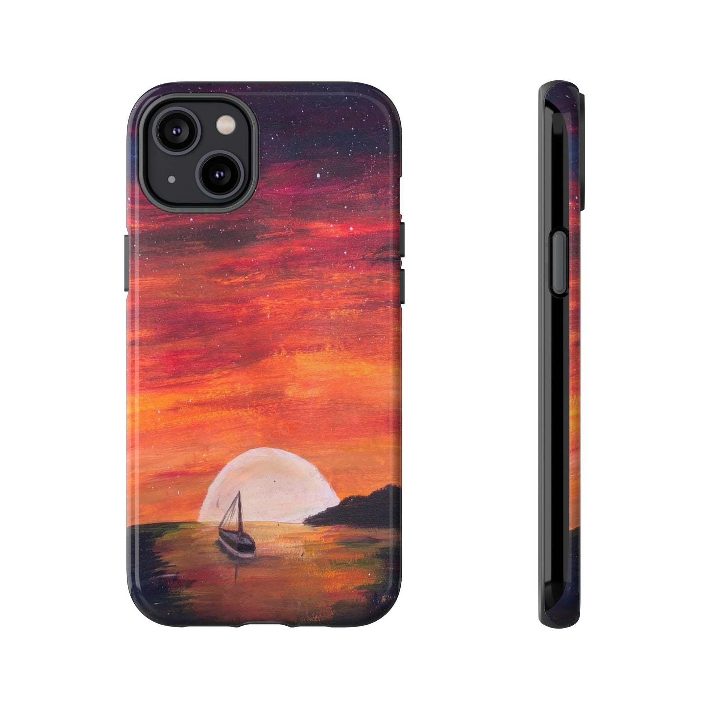Tough case print of "Setting Sun, Rising Moon" - art under moonlight