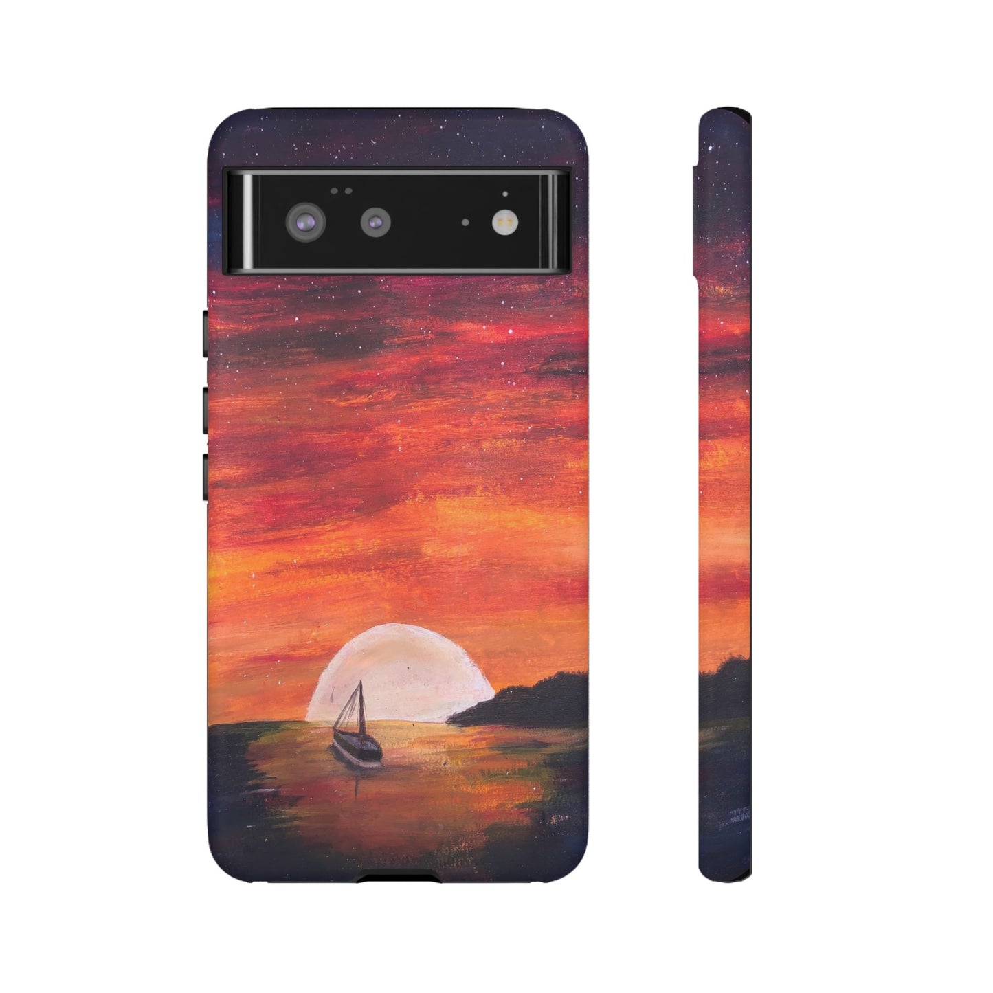 Tough case print of "Setting Sun, Rising Moon" - art under moonlight