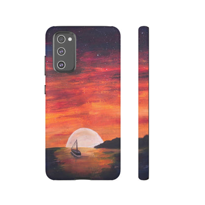 Tough case print of "Setting Sun, Rising Moon" - art under moonlight