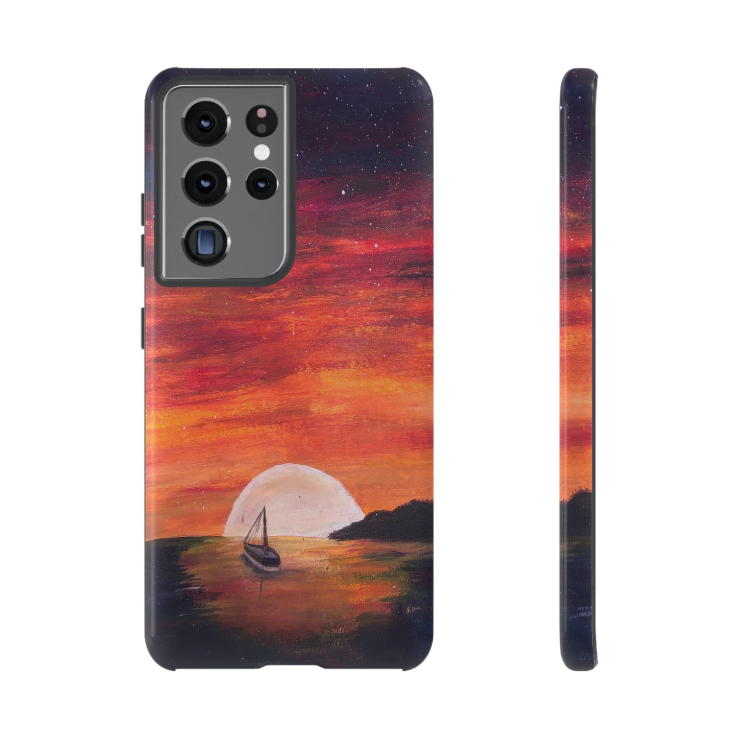 Tough case print of "Setting Sun, Rising Moon" - art under moonlight