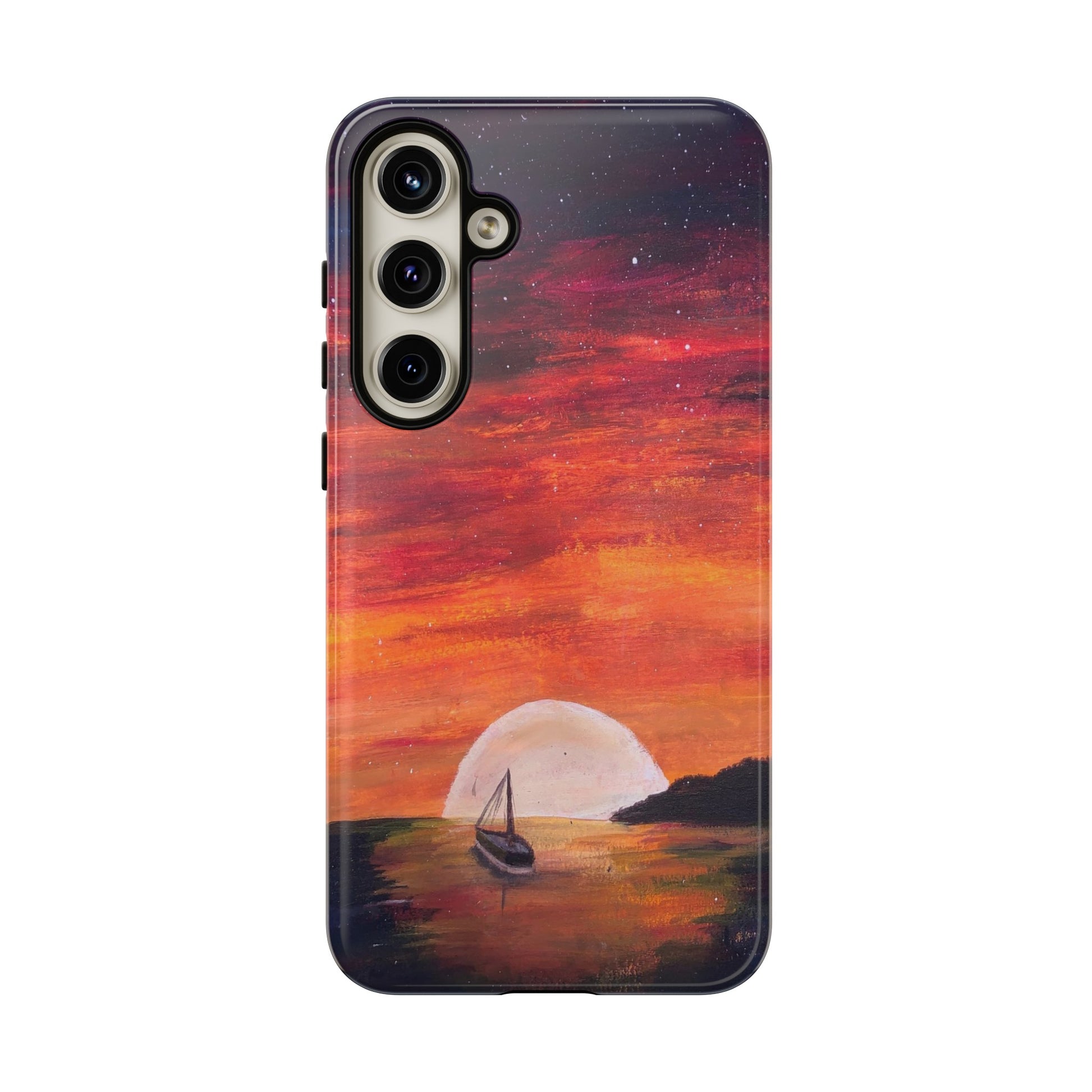 Tough case print of "Setting Sun, Rising Moon" - art under moonlight