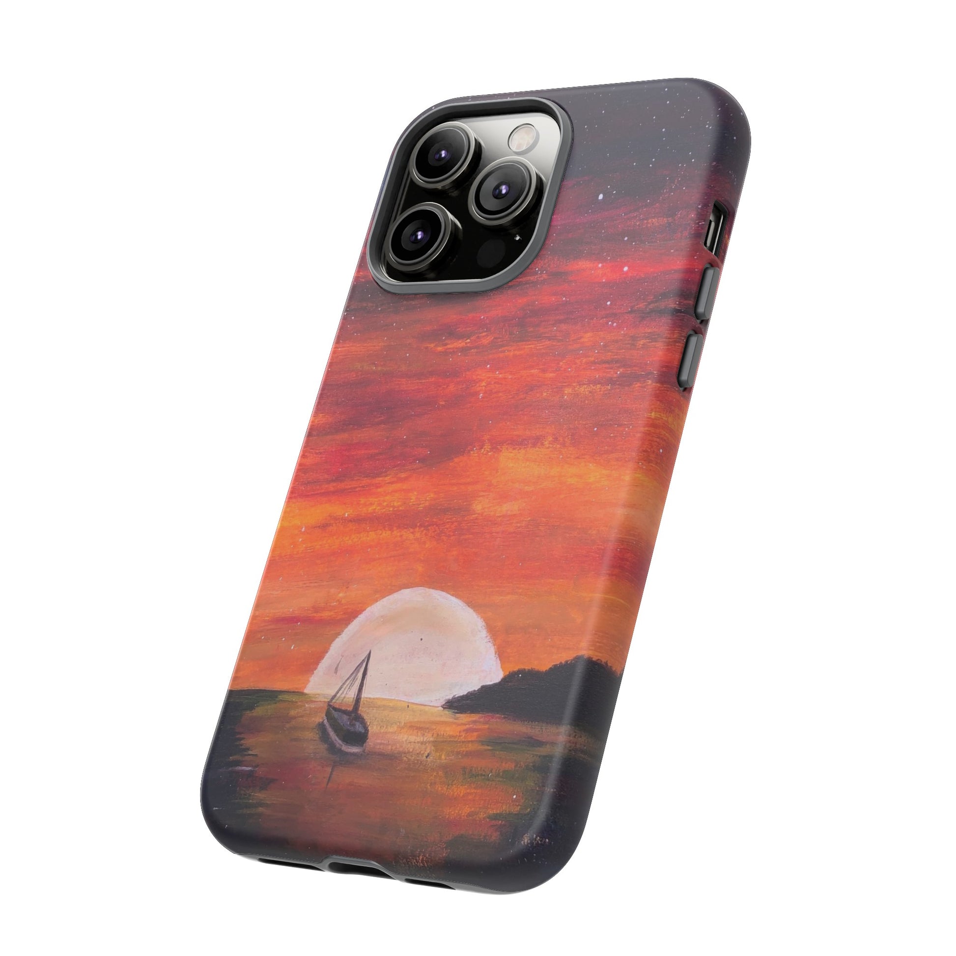Tough case print of "Setting Sun, Rising Moon" - art under moonlight