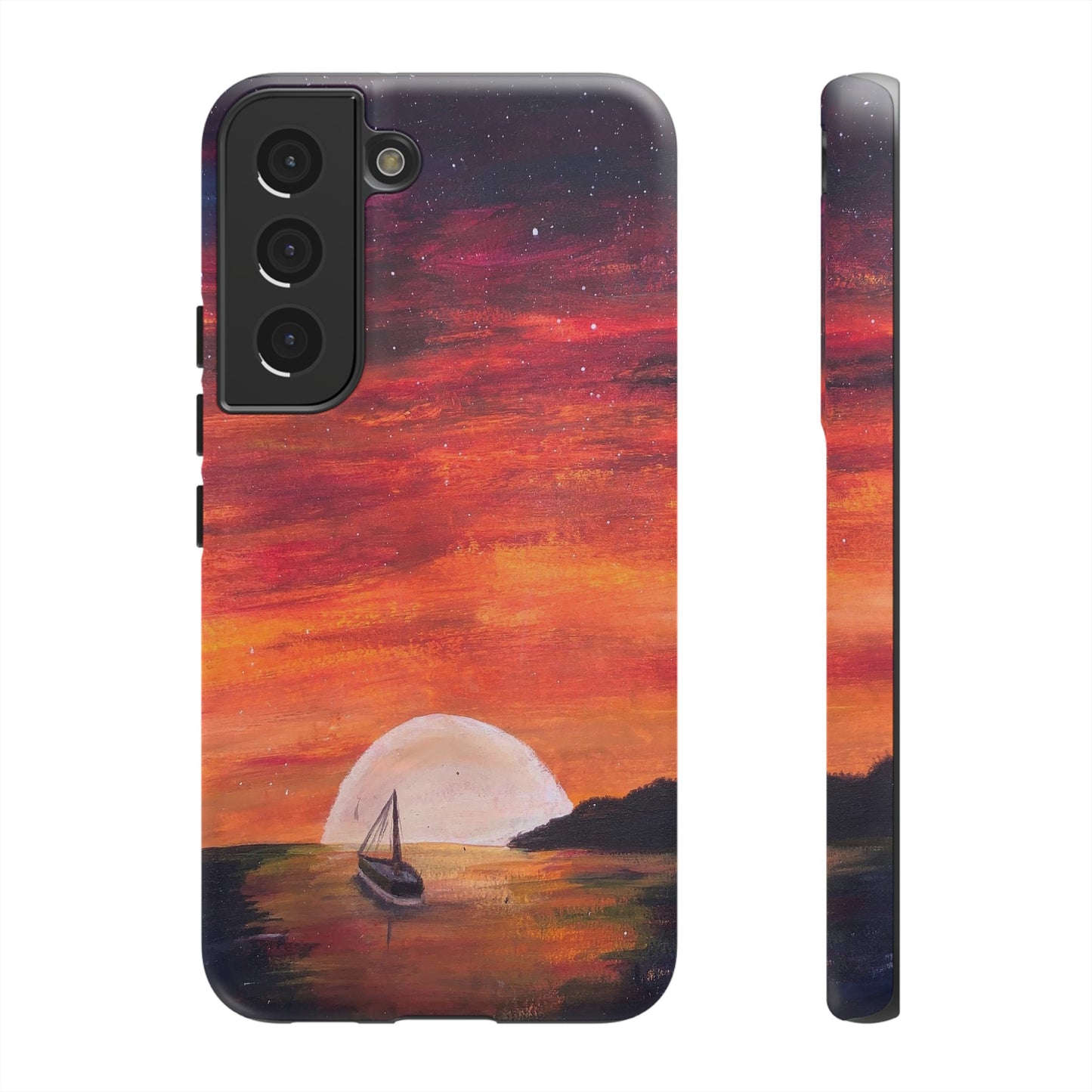 Tough case print of "Setting Sun, Rising Moon" - art under moonlight