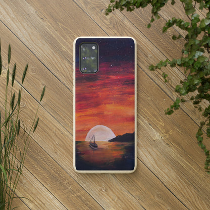 Biodegradable Phone Case Printed with "Setting Sun, Rising Moon" - art under moonlight