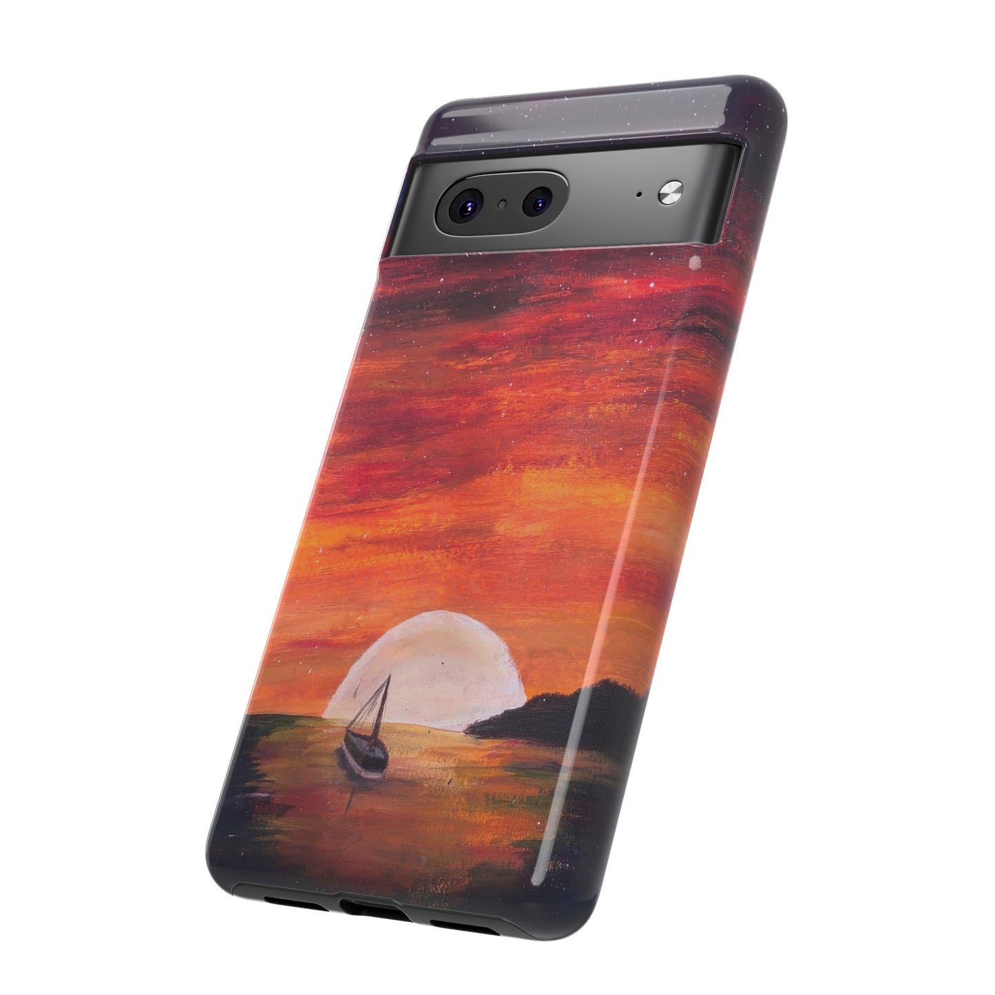 Tough case print of "Setting Sun, Rising Moon" - art under moonlight