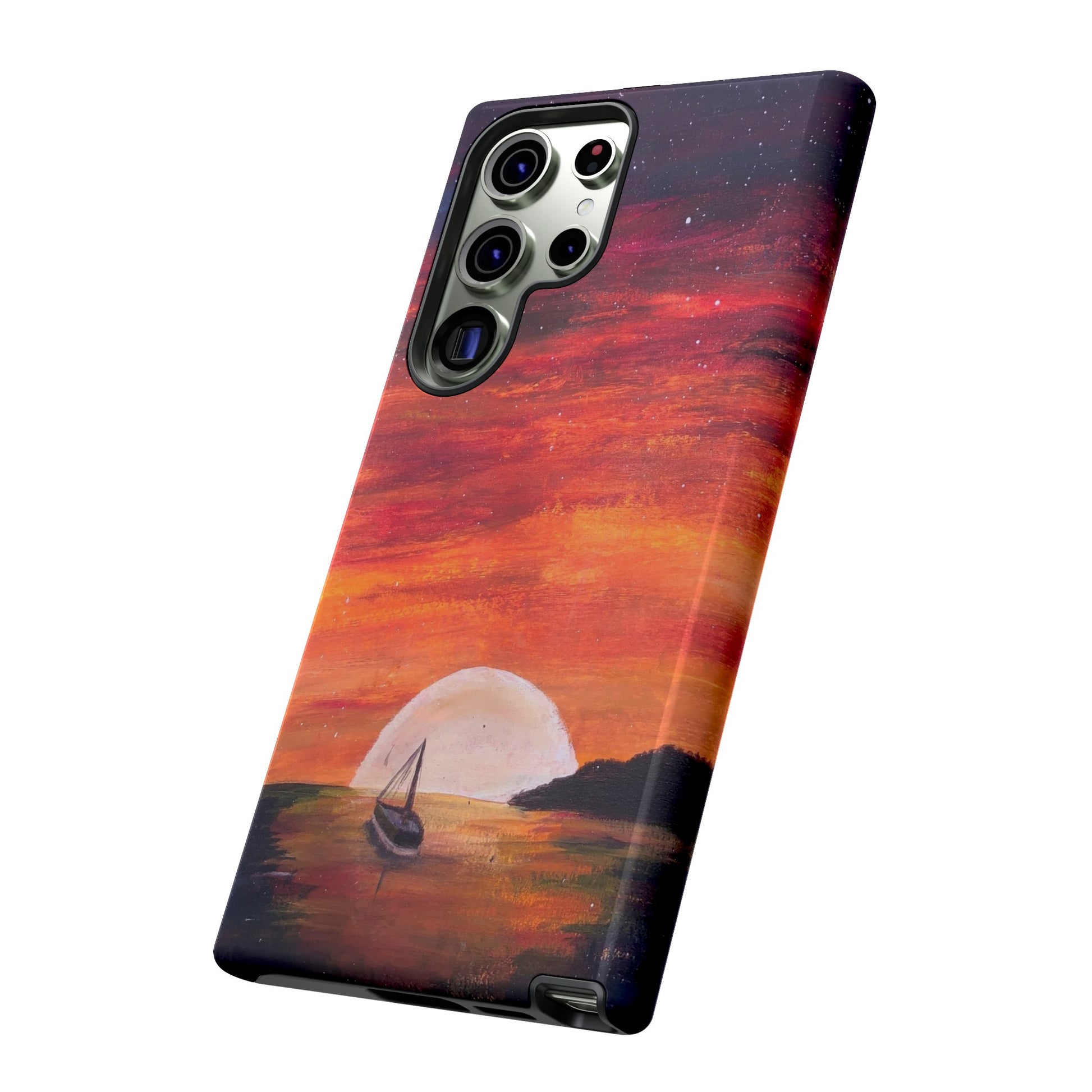 Tough case print of "Setting Sun, Rising Moon" - art under moonlight
