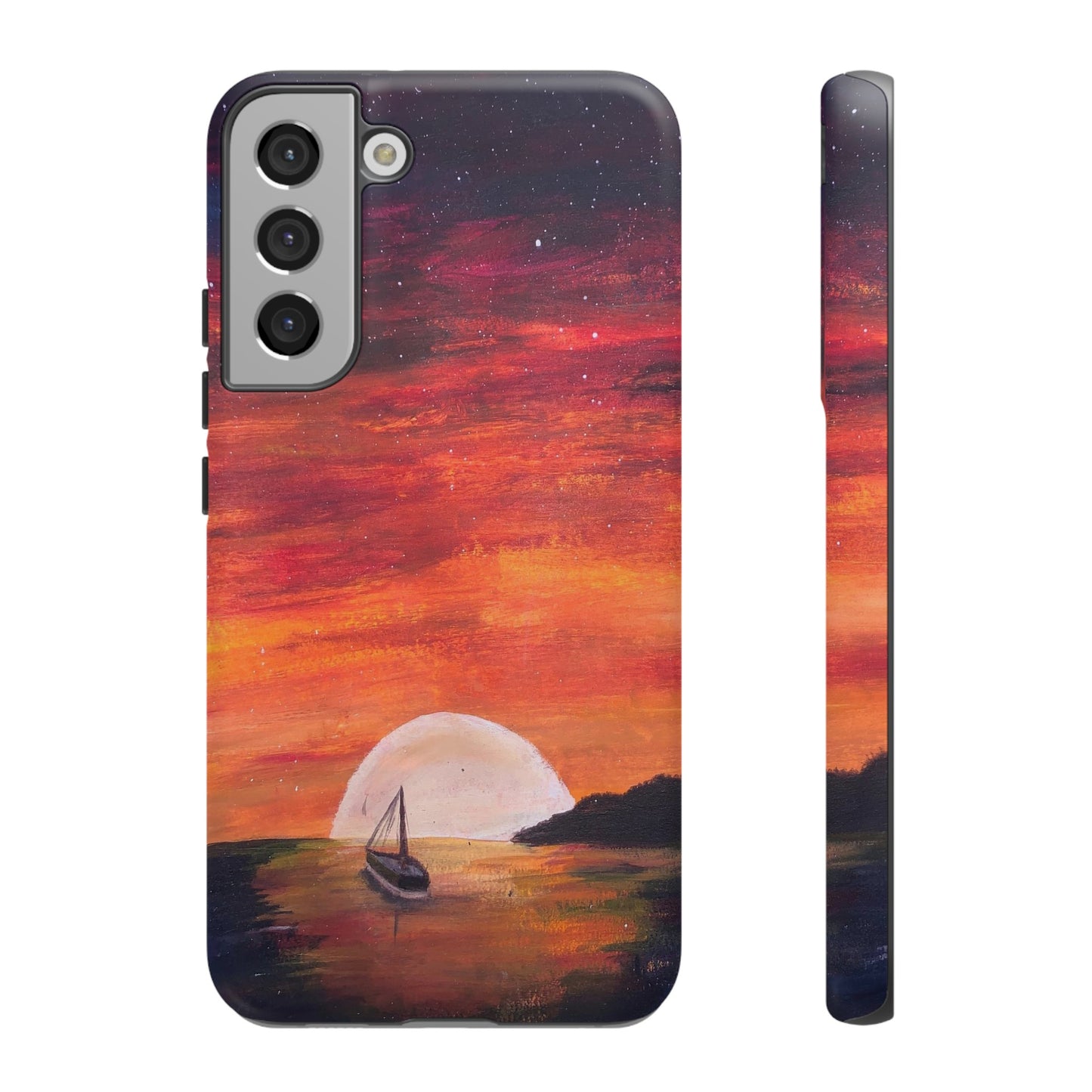 Tough case print of "Setting Sun, Rising Moon" - art under moonlight