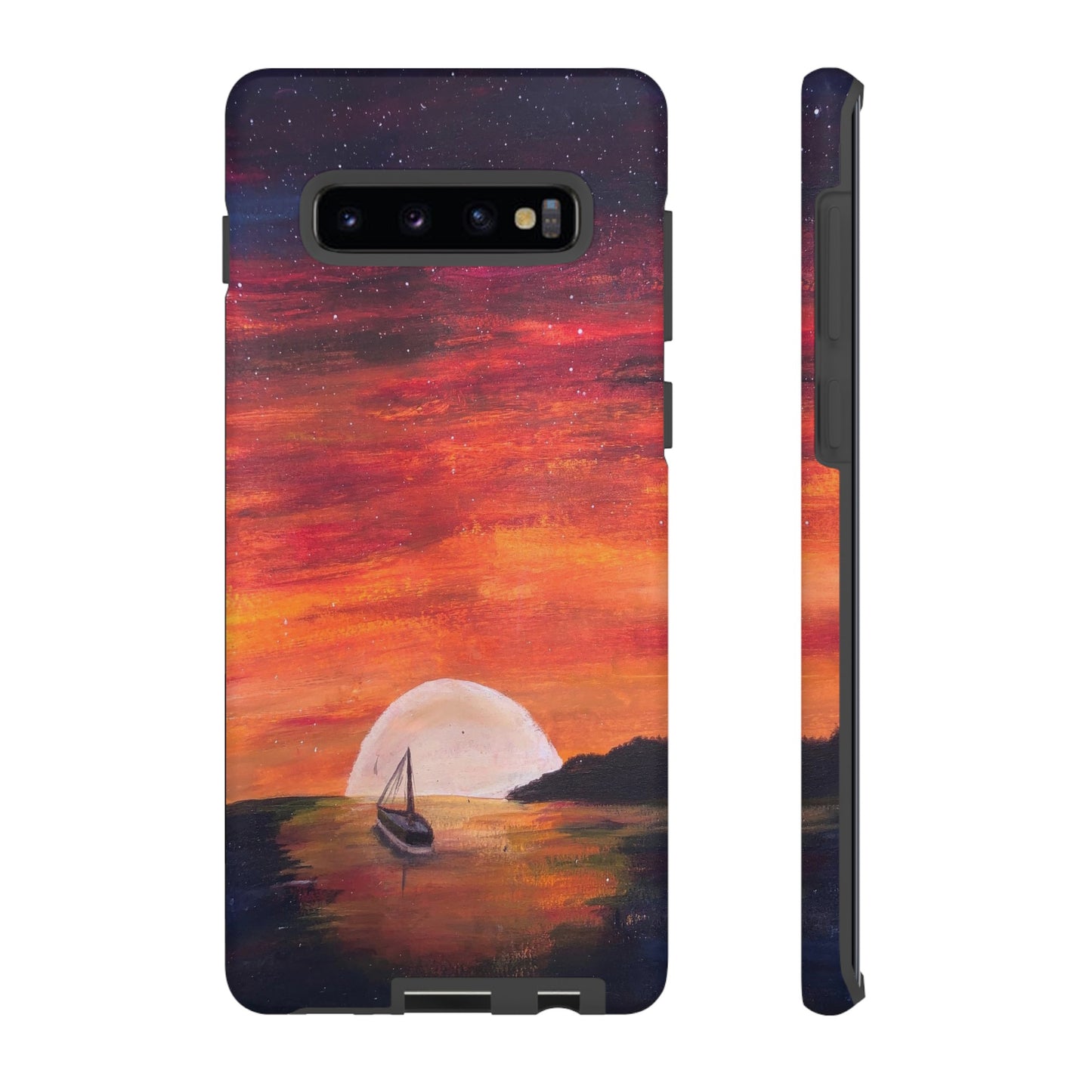 Tough case print of "Setting Sun, Rising Moon" - art under moonlight