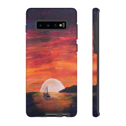 Tough case print of "Setting Sun, Rising Moon" - art under moonlight