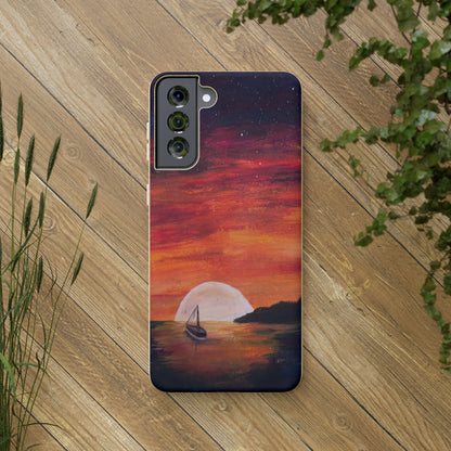 Biodegradable Phone Case Printed with "Setting Sun, Rising Moon" - art under moonlight