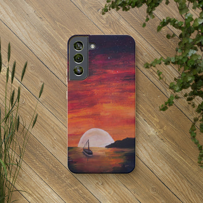 Biodegradable Phone Case Printed with "Setting Sun, Rising Moon" - art under moonlight